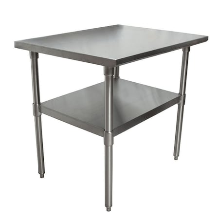 Work Table Stainless Steel W/Undershelf, Plastic Bullet Feet 36Wx24D